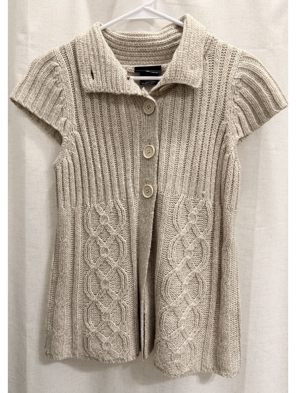 It's Our Time Sz Large Beige Short Sleeve Knit Cardigan Sweater